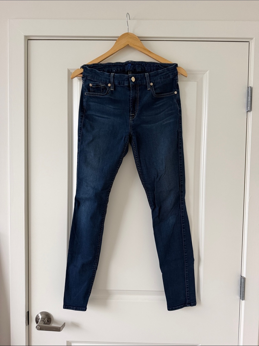 SEVEN FOR ALL MANKIND Dark Blue Mid-Rise Ankle Skinny Jeans